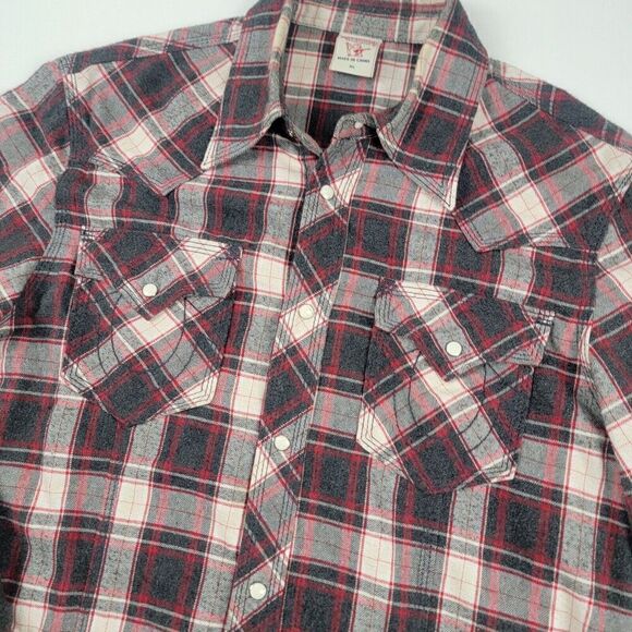 Vintage Y2K True Religion Pearl Snap Flannel Shirt Mens XL Red Plaid Western - Picture 3 of 13